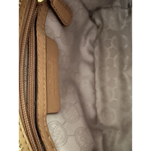 Michael Kors Hamilton Traveler Tan Blk & White Leather Messenger Crossbody Purse - Picture 12 of 16